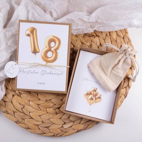 Geschenkbox Geldgeschenk Geburtstag GOLD BALLON Geschenkschachtel Box personalisiert