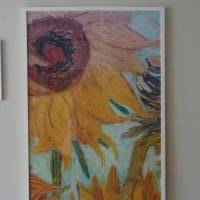 Großer Kunstdruck hinter Glas, professionell eingerahmt.  Bild: Ausschnitt von van Goghs Sonnenblumen Bild 1