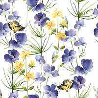 Der Frühling kommt * 20 Lunchservietten Blue Blossoms, mit zarten Blumen, Blüten und Schmetterlingen, von Paper+Design Bild 1