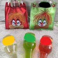 Täschchen mit Clown, für kleine Schnaps/Likörfläschchen, Glitzerleder, Farbe aussuchen Bild 2