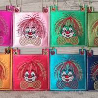 Täschchen mit Clown, für kleine Schnaps/Likörfläschchen, Glitzerleder, Farbe aussuchen Bild 3