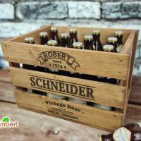 Personalisierte BIERKISTE GEBURTSTAG Rustikale Holzkiste Alte Getränkekiste Vintage Bier Männer Geschenk für Ihn Vater Bild 1