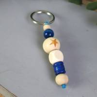 Schlüsselanhänger Taschenanhänger Holzperlen natur blau Bild 2