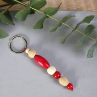 Schlüsselanhänger Taschenanhänger Holzperlen natur rot #2 Bild 1