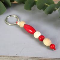 Schlüsselanhänger Taschenanhänger Holzperlen natur rot #2 Bild 3