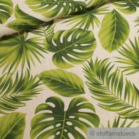 Stoff Baumwolle Polyester Rips natur Dschungel Leinenoptik Blätter Blatt Bild 1