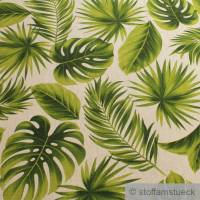 Stoff Baumwolle Polyester Rips natur Dschungel Leinenoptik Blätter Blatt Bild 2