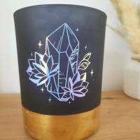 Deko Glas/ Windlicht/Kerzen Glas mit Kristall Motiv schwarz/ gold Bild 2