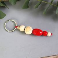Schlüsselanhänger Taschenanhänger Holzperlen natur rot #3 Bild 1