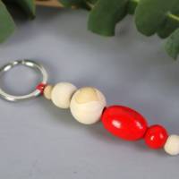 Schlüsselanhänger Taschenanhänger Holzperlen natur rot #3 Bild 3