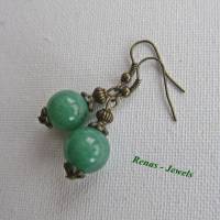 Edelstein Ohrhänger Jade Ohrringe Perlen grün bronzefarben Jadeohrringe Handgefertigt Bild 1