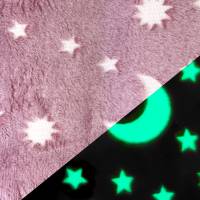 Kuscheliger weicher Wellness Fleece Glow in the Dark Mond-Sterne rosa(1m/11,-€) Bild 2