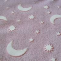Kuscheliger weicher Wellness Fleece Glow in the Dark Mond-Sterne rosa(1m/11,-€) Bild 3