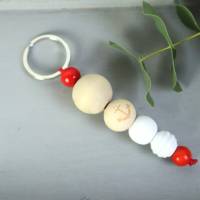 Schlüsselanhänger Taschenanhänger Holzperlen natur rot weiß Bild 1