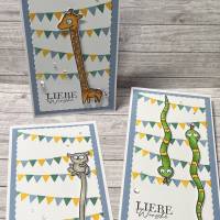 Geburtstagskarten mit Tiere „Liebe Wünsche“, Kindergeburtstag, Giraffe, Schlangen, oder zu anderen Anlässen, Handarbeit Bild 1