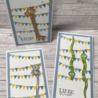 Geburtstagskarten mit Tiere „Liebe Wünsche“, Kindergeburtstag, Giraffe, Schlangen, oder zu anderen Anlässen, Handarbeit Bild 3