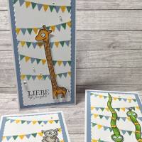 Geburtstagskarten mit Tiere „Liebe Wünsche“, Kindergeburtstag, Giraffe, Schlangen, oder zu anderen Anlässen, Handarbeit Bild 4