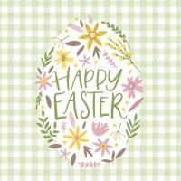 20 Lunchservietten Happy Easter, mit floralem Osterei in Pastellfarben auf kariertem Hintergrund, von Paper+Design Bild 1