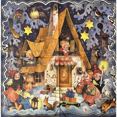 Pfefferkuchenhaus als Weihnachtskalender - eine ganze Motivserviette zum Basteln - Serviettentechnik (W1)