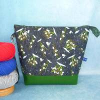 Projekttasche  L mit Schneeglöckchen (grün) | Handarbeitstasche mit Reißverschluss | Beutel für unterwegs | Kulturtasche Bild 1
