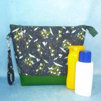 Projekttasche  L mit Schneeglöckchen (grün) | Handarbeitstasche mit Reißverschluss | Beutel für unterwegs | Kulturtasche Bild 2