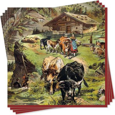 Lunchservietten In den Bergen, Alm mit Hütte und Kühe vor Bergkette, von Rannenberg und Friends