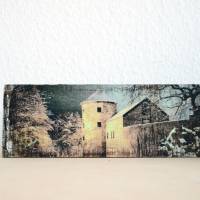 Burg Ratingen Haus zum Haus Holzbild Weinkistenbrett Upcycling, 9x23 cm handmade Bild 1