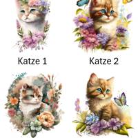 Bügelbilder Bügelmotiv Katze Cat Kitten Blumen Junge Mädchen Höhe 20cm Bild 1