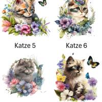 Bügelbilder Bügelmotiv Katze Cat Kitten Blumen Junge Mädchen Höhe 20cm Bild 2