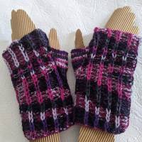 Warme fingerlose Handschuhe - Pulswärmer in pink, lila, schwarz Bild 2