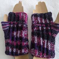 Warme fingerlose Handschuhe - Pulswärmer in pink, lila, schwarz Bild 3