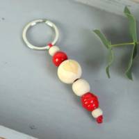 Schlüsselanhänger Taschenanhänger Holzperlen natur rot #5 Bild 1