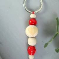 Schlüsselanhänger Taschenanhänger Holzperlen natur rot #5 Bild 4