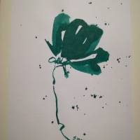 Kunstkarte „Grüne Blume“ Originalbild, Tinte Bild 1