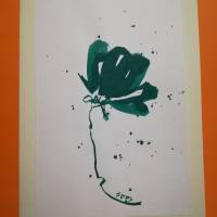 Kunstkarte „Grüne Blume“ Originalbild, Tinte Bild 2