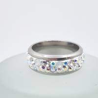 Edelstahl Ring Kristalle Weiß Crystal Silver Ring - mit Swarovski Kristallen - (SCR44) Bild 1