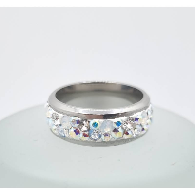 Edelstahl Ring Kristalle Weiß Crystal Silver Ring - mit Swarovski Kristallen - (SCR44)