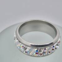 Edelstahl Ring Kristalle Weiß Crystal Silver Ring - mit Swarovski Kristallen - (SCR44) Bild 2
