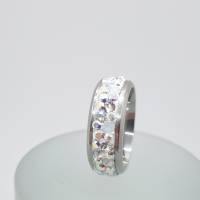 Edelstahl Ring Kristalle Weiß Crystal Silver Ring - mit Swarovski Kristallen - (SCR44) Bild 3