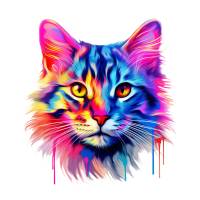 Bügelbild Katze 20x20 cm Neon Farbe | verschiedene Mative | druckfertig zum aufbügeln|Hochfertiger DTF Druck | strapazie Bild 1