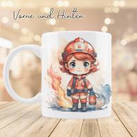 Personalisierte Tasse mit Feuerwehrmädchen und Namen - Kinderbecher mit Feuerwehr Mädchen- Girl Milchbecher - Kakaotasse Bild 2