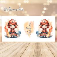 Personalisierte Tasse mit Feuerwehrmädchen und Namen - Kinderbecher mit Feuerwehr Mädchen- Girl Milchbecher - Kakaotasse Bild 3