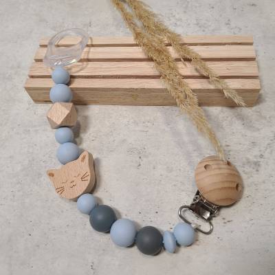 Schnullerkette kleine Katze blau