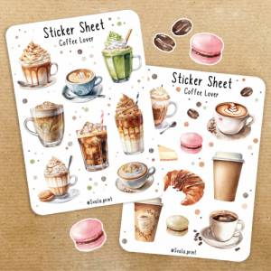 Sticker Kaffee | Café | Aufkleber Bulletjournal | Journal Sticker | Watercolor Bild 1