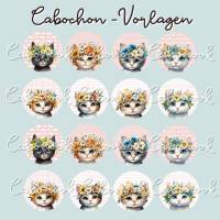 Cabochon Vorlagen - Katzen mit Blumenkranz - 10 mm, 12 mm, 14 mm und 25 mm Bild 2