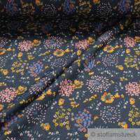 Stoff Baumwolle Polyester Elastan Alpen Jersey jeansblau Blume angeraut weich Bild 1
