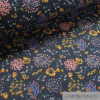 Stoff Baumwolle Polyester Elastan Alpen Jersey jeansblau Blume angeraut weich Bild 2