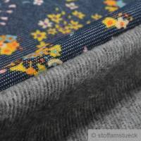 Stoff Baumwolle Polyester Elastan Alpen Jersey jeansblau Blume angeraut weich Bild 3