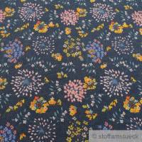 Stoff Baumwolle Polyester Elastan Alpen Jersey jeansblau Blume angeraut weich Bild 4