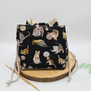 Projekttasche mit Katzenmotiven | Projektbeutel | Japanische Reistasche | Strickprojekttasche Bild 4